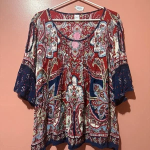 Bila Womens Blouse Plus XXL Double Extra Large Red Blue Boho Top Shirts - Picture 1 of 9