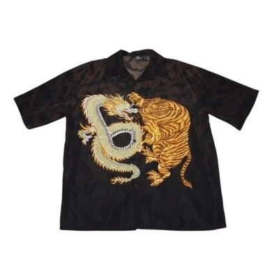 City Impact Men's Large Shirt Tiger Dragon Button Up Short Sleeve 100% Polyester - Image 1 of 4
