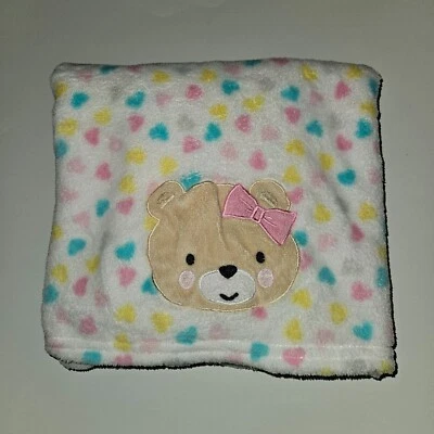 Baby Starters Teddy Bear Fleece Blanket Yellow Pink Blue Hearts 30" x 40" - Изображение 1 из 4