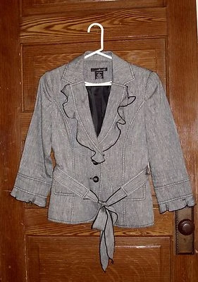 Blazer Mujer Talla 4 Lino y Rayón Negro Gris Foto 1 de 3