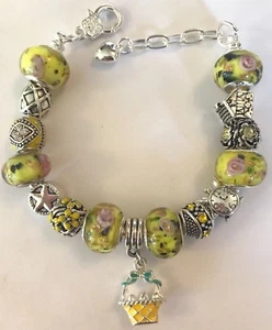 ❤️European CHARM BEADS BRACELET ~ YELLOW Beads w/ Sterling Silver Plated Chain❤️ - Picture 1 of 3