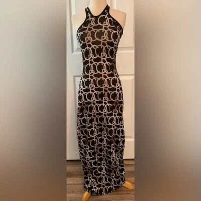 Vintage Rocawear Bodycon Black White Gold Maxi Dress Small - Image 1 of 4