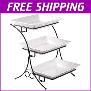 Handcrafted 3 Tier Buffet Server - Versatile Porcelain Stand for Desserts & More - Picture 1 of 11