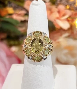 10k Yellow Gold QVC Lemon Citrine Diamond Statement Cocktail Ring Size 7 - Picture 1 of 9