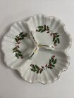 Three Section Holly Berry Candy Dish Relish  Handled Dish Vintage Japan