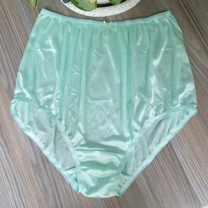 Vintage Slippery Nylon Panty Double Gusset Silky Green Brief Sz. 9-10 Hip 40-50" - Picture 1 of 15
