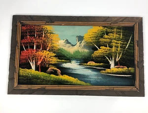 VTG MCM Painting of Landscape Fall Color Trees Mountain Lake Wood Frame - Mexico - Picture 1 of 14