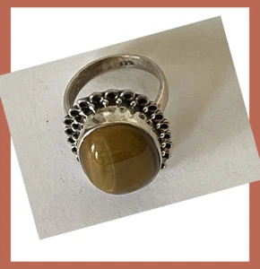 Anillo de plata esterlina ojo de tigre natural hecho a mano creado artesanalmente de la India - Imagen 1 de 6