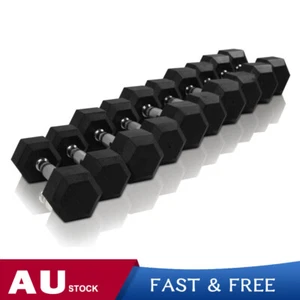 5-30KG Rubber Hexagonal Dumbbells Gym Exercise Strength Training Weight Lifting - Picture 1 of 18