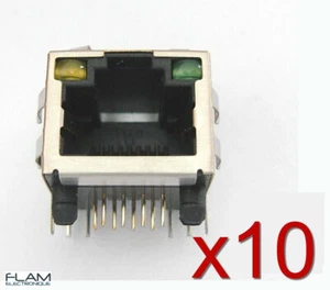 10x Connecteur RJ45 femelle avec LED Ethernet Female connector to solder 10pcs - Imagen 1 de 13