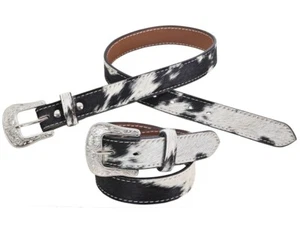 Circle Y Western Belt Girls Rowdy Hide Leather Hair On Black 2034-BT - Picture 1 of 1