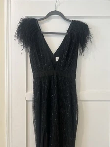 Alamour the Label Black Feather Sequin With Slit dress Size Small - Picture 1 of 6