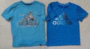 Boy's Sz 8 Adidas Graphic T-Shirts Sky Blue Royal Blue Short Sleeved - Picture 1 of 3
