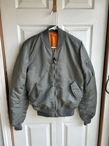 Men’s Alpha Industries Gray MA-1 Flyers Bomber Jacket Reversible RARE Size XS - Picture 1 of 10