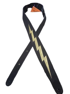 Henry Heller 2" Wide Garment Leather Guitar Strap, Black with Gold Lighting - Picture 1 of 3