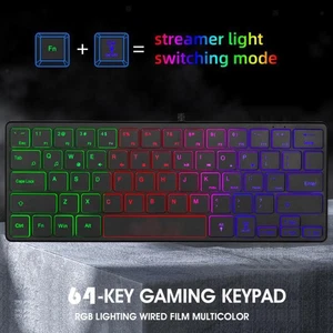 64 Keys Gaming Keyboard RGB light Mini Lightweight USB Portable Five-Row - Picture 1 of 7
