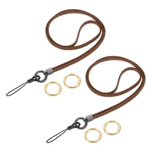 2Pcs Woven Neck Lanyards, 15.4" Leather Handmade Keychain Lanyards, Brown - Zdjęcie 1 z 6