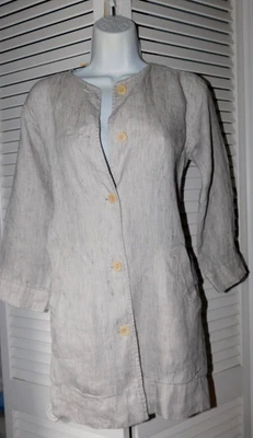 Eileen Fisher Petites Size PP Striped All Organic Linen Buttonup Womans Blazer - Image 1 of 4