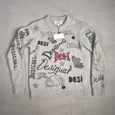 Nuevo Suéter Pullover Desigual Estampado Gráfico Cuello Redondo Informal Top XS Foto 1 de 4