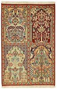 Alfombra de seda de cachemira 100x63 cm anudada a mano alfombra oriental nueva - Imagen 1 de 8
