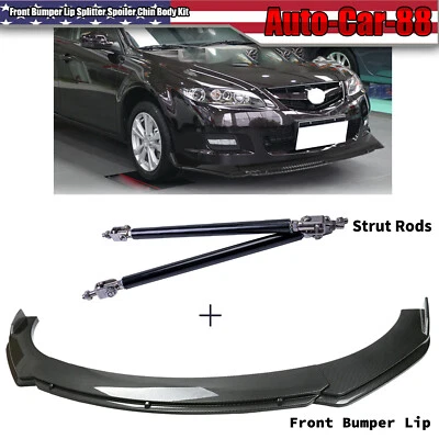 Alerón divisor de labios para parachoques delantero de fibra de carbono + varillas de puntal para Mazda 2 3 5 Foto 1 de 4