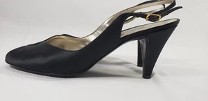 BRUNO MAGLI  Black Satin Peep-Toe Slingback Heels 7.5 AA  37.5 EU - Picture 1 of 16