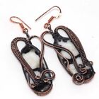 Blanc Buffalo Turquoise Cuivre Wire-Wrapped Boucles D'Oreilles 2.6 "