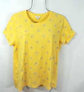 Lucky Brand Women's T-Shirt XL Yellow Embroidered Daisy Boho Top Blouse Tee NWT