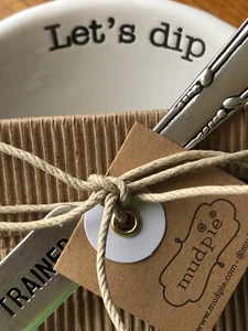 Mud Pie Home Circa Collection Pedestal Dip Bowl and Spreader Set "Let's Dip" NEW - Picture 1 of 4