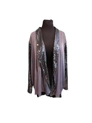 Cardigã Slinky Brand lantejoulas abertura frontal roxo plus size 2X novo com etiqueta - Imagem 1 de 4