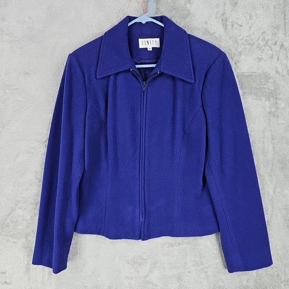 Jaqueta Finity Vintage Feminina Tamanho 10 Azul Lã Cashmere Mescla Anos 90 Business - Imagem 1 de 4