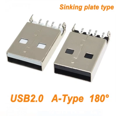 USB Male 2.0 PCB Curved Socket Connector A Type 4 Pin Socket 180° Data Interface - Image 1 of 4