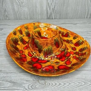 Vintage 1973 ceramic glazed sombrero hat chips and dip party tray entertain bowl - Picture 1 of 10