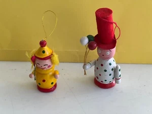 2 Vintage Clown Wood Christmas Ornaments 3" and 4.5" high - Picture 1 of 1