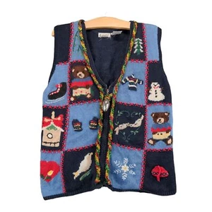 Capacity Womens Full Zip Christmas Sweater Cardigan Size M Blue Bulbs - Picture 1 of 11