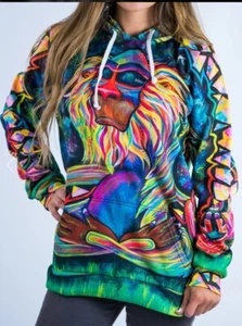 ELECTRO THREADS Meditating Rafiki Hoodie Unisex Medium Graffiti Style Art EDM - Picture 1 of 11