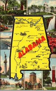 Vintage State Map Points of Interest Postcard Alabama AL ~ Multi View - Picture 1 of 3