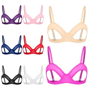 Womens Sheer Mesh Open Cup Bra Hollow Out Underwired Unlined Bralette Nightwear - Picture 1 of 63