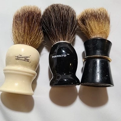 Lote de 3 Cepillos de Afeitar Tejón Vintage Grosvenor England, Perfecto, EverReady Foto 1 de 4