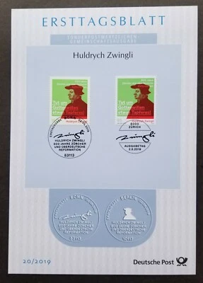 [SJ] Germany Switzerland Joint Issue Huldrych Zwingli 2019 (FDC) *dual PMK *rare - Image 1 of 4
