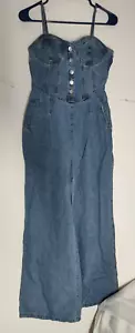 Forever 21 Women's Denim Romper Wide Leg Bustier Top 100% Cotton Size XS - Picture 1 of 10