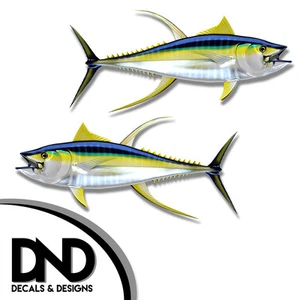 Yellowfin Tuna - Fish Decal Fishing Tackle Box Bumper Sticker "3in SET" F1130 D& - Picture 1 of 1