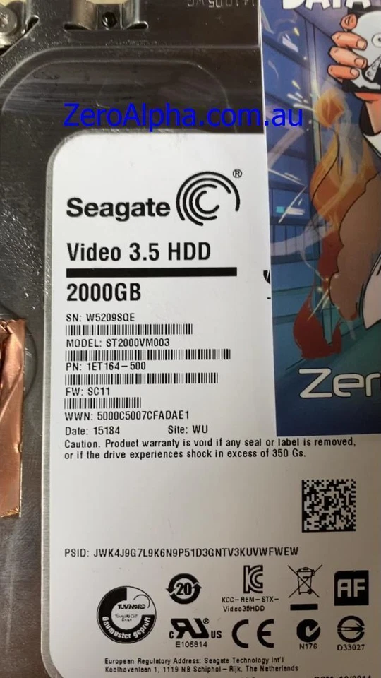 ST2000VM003, 1ET164-500, SC11, WU, W520 Seagate Data Recovery Donor Hard Drive - Image 1 of 1