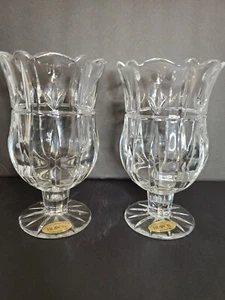 Pair of Block Tulip Garden 24% Full Lead Cut Crystal Hand Crafted 7" Tall Vase - Picture 1 of 7
