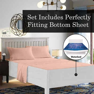 Lussuoso set lenzuola letto super morbide cotone egiziano attaccate letto ad acqua solido pesca - Foto 1 di 8