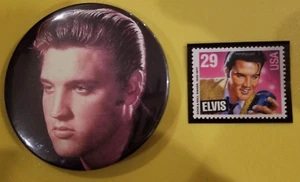 Vintage Elvis Presley  Button Pin Badge & Genuine 1993 Unused Postage Stamp - Picture 1 of 4