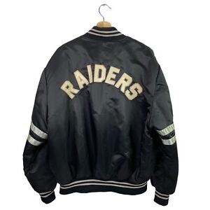 VTG 80s Oakland Raiders Shain Satin NFL Varsity Football Jacket Spellout Sz XXL