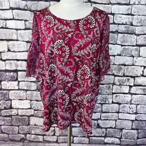 Roz & Ali Red, White & Black Round Neck Blouse Size 2X - Picture 1 of 8
