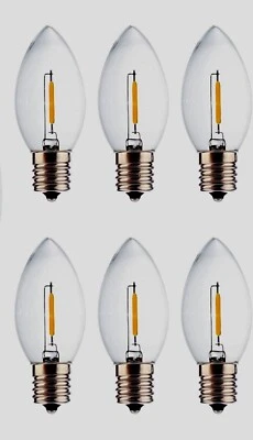 C9 Small LED Bulb Warm White Light 0.5W Equals 5W, E17 Base (6 Pcs) - Image 1 of 3