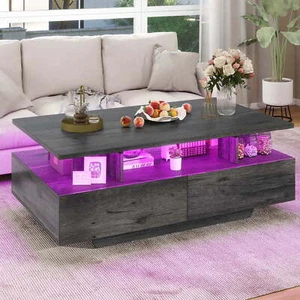 Uforic LED Coffee Table, Modern Center Tables with Storage for Living Room, Gray - Picture 1 of 6